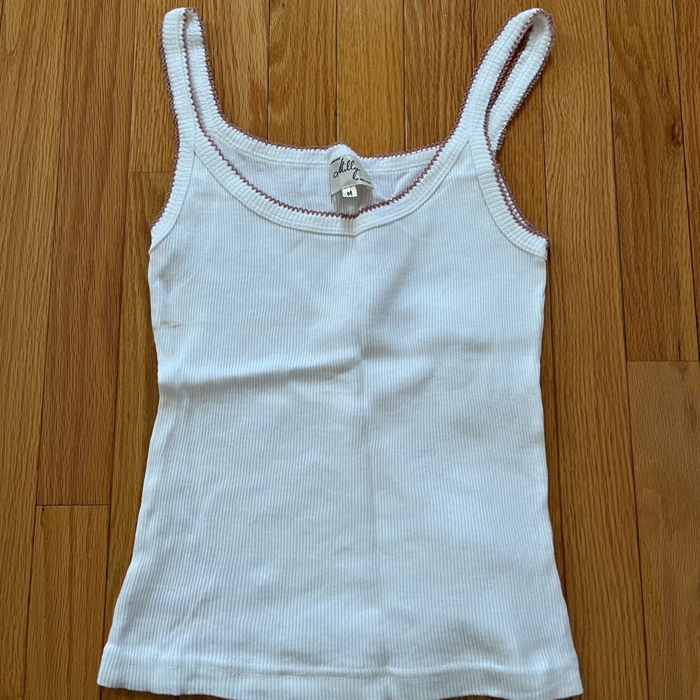 Milly White Ribbed Tank Top with Pink Contrast Trim – Size M
